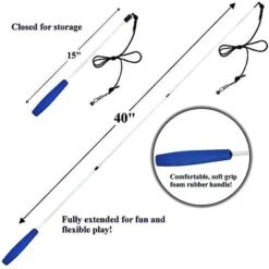 Pet Fit For Life 2 Feather Retractable Wand Cat Toy, Blue & Green -Pawfect Care 109322 PT4. AC SS1800 V1494537403