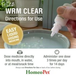HomeoPet WRM Clear Dewormer For Hookworms, Roundworms, Tapeworms & Whipworms For Cats -Pawfect Care 110735 PT4. AC SS1800 V1689368712
