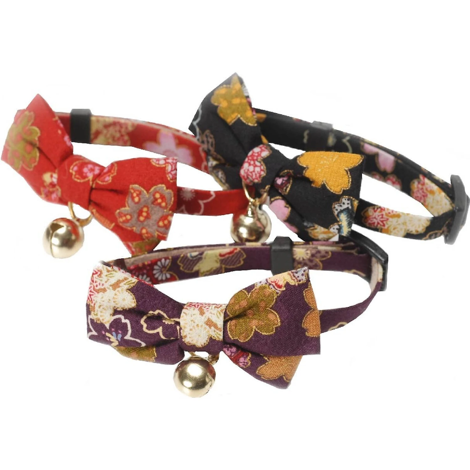 Necoichi Japanese Kimono Bow Tie Cotton Breakaway Cat Collar With Bell 4 Necoichi Japanese Kimono Bow Tie Cotton Breakaway Cat Collar With Bell - Image 2