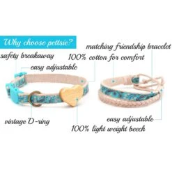 Pettsie Heart Cotton Breakaway Cat Collar With Friendship Bracelet -Pawfect Care 139120 PT1. AC SS1800 V1507065006