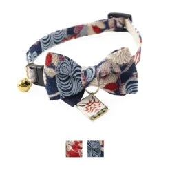 Necoichi Kabuki Charm Bow Tie Cotton Breakaway Cat Collar With Bell
