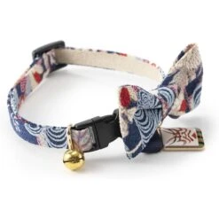 Necoichi Kabuki Charm Bow Tie Cotton Breakaway Cat Collar With Bell -Pawfect Care 183481 PT2. AC SS1800 V1565879835