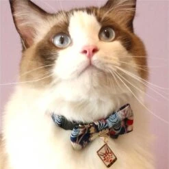 Necoichi Kabuki Charm Bow Tie Cotton Breakaway Cat Collar With Bell -Pawfect Care 183481 PT6. AC SS1800 V1565879839