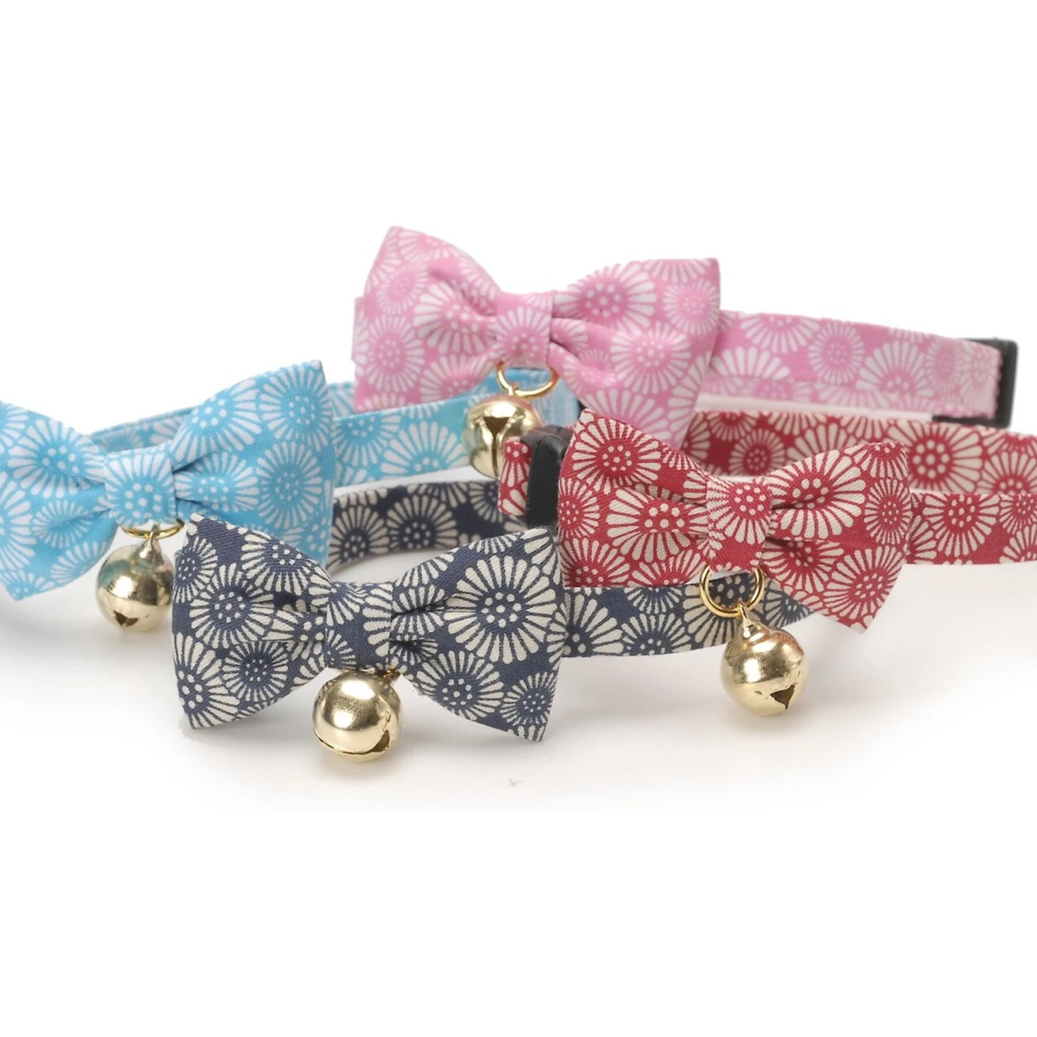 Necoichi Kiku Ribbon Bow Tie Cotton Breakaway Cat Collar With Bell 8 Necoichi Kiku Ribbon Bow Tie Cotton Breakaway Cat Collar With Bell - Image 6