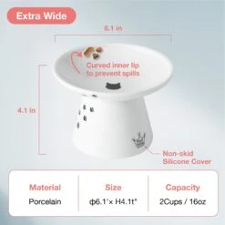 Necoichi Extra Wide Ceramic Elevated Cat Food Bowl, 2-cup -Pawfect Care 183502 PT3. AC SS1800 V1698866521
