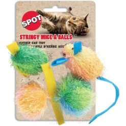 Ethical Pet Stringy Mice & Ball Cat Toy With Catnip, 2-in, 4 Pack