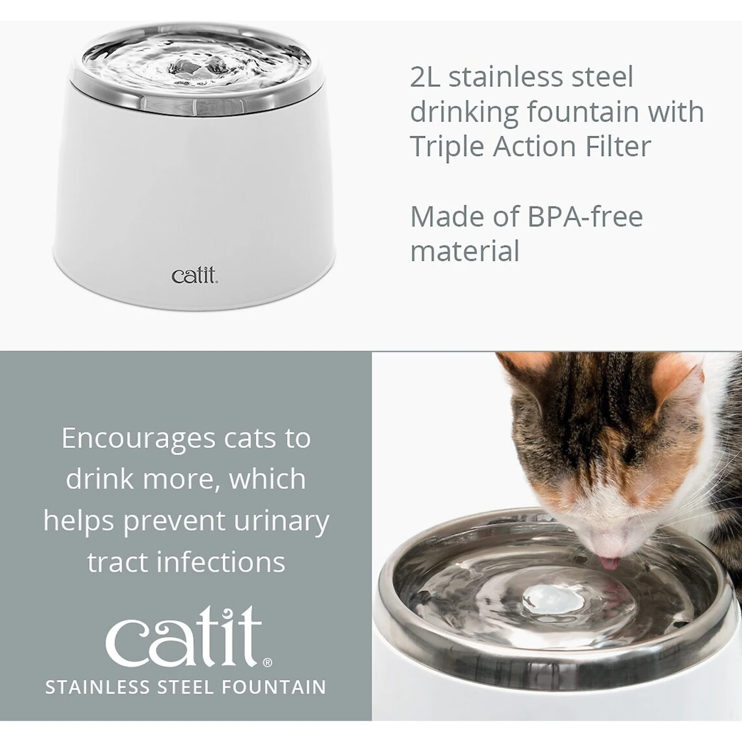 Catit Fresh & Clear Stainless Steel Top Cat Fountain, 64-oz 5 Catit Fresh & Clear Stainless Steel Top Cat Fountain, 64-oz - Image 3