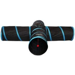 Feline Ruff 12" Premium 4-Way Collapsible Tunnel Cat Toy, Black & Blue