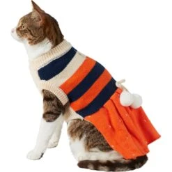 Frisco Pom Pom Bow Striped Dog & Cat Sweater Dress -Pawfect Care 223722 PT2. AC SS1800 V1608820386