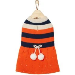 Frisco Pom Pom Bow Striped Dog & Cat Sweater Dress -Pawfect Care 223722 PT3. AC SS1800 V1599501054