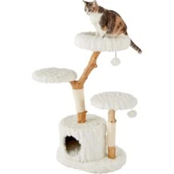 Frisco Natural Wood Modern Cat Tree With Toy, Ivory, Large -Pawfect Care 236563 PT2. AC SS1800 V1615987336