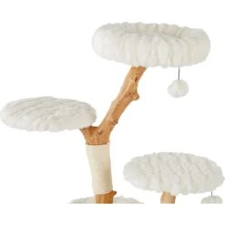 Frisco Natural Wood Modern Cat Tree With Toy, Ivory, Large -Pawfect Care 236563 PT3. AC SS1800 V1615987312