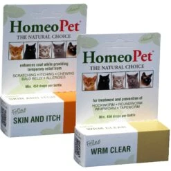 HomeoPet Feline Skin & Itch Cat Supplement & HomeoPet WRM Clear Dewormer For Hookworms, Roundworms, Tapeworms & Whipworms For Cats