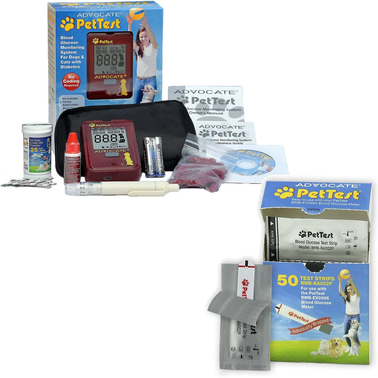 PetTest Advocate Blood Glucose Monitoring System For Dogs & Cats & PetTest Advocate Blood Glucose Test Strips For Dogs & Cats 3 PetTest Advocate Blood Glucose Monitoring System For Dogs & Cats & PetTest Advocate Blood Glucose Test Strips For Dogs & Cats