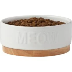 Frisco Round Meow Non-skid Ceramic Cat Bowl With Wood Base -Pawfect Care 256078 PT3. AC SS1800 V1615313181