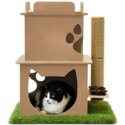 On2Pets Modern Wooden Cat House & Loft, Beige -Pawfect Care 262110 PT2. AC SS1800 V1671027828