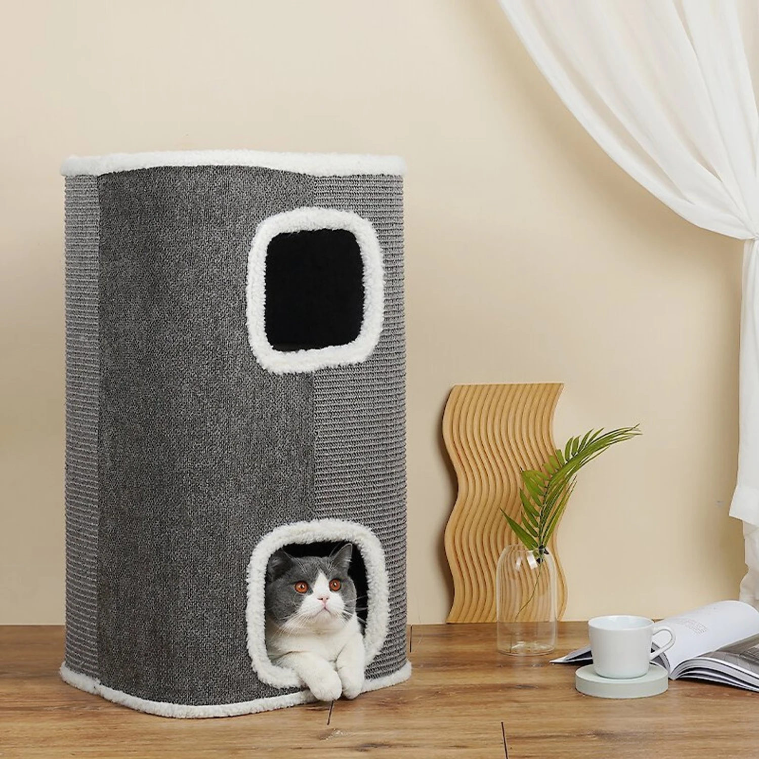 ZEZE Stockholm Multiple Steps Bucket Cat Condo 4 ZEZE Stockholm Multiple Steps Bucket Cat Condo - Image 2