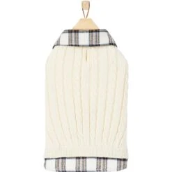 Frisco Cream Cable Knit Dog & Cat Sweater, White/Red Plaid -Pawfect Care 268057 PT4. AC SS1800 V1628740041