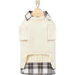 Frisco Cream Cable Knit Dog & Cat Sweater, White/Red Plaid -Pawfect Care 268057 PT5. AC SS1800 V1628739996