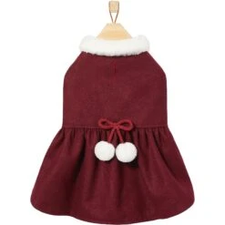 Frisco Mediumweight Pom Pom Bow Dog & Cat Peacoat Dress, Red -Pawfect Care 268200 PT4. AC SS1800 V1628825859