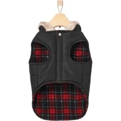 Frisco Mid-Heavyweight Cinching Insulated Dog & Cat Parka, Black/Red Plaid -Pawfect Care 268382 PT5. AC SS1800 V1628822843