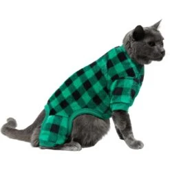 Frisco Dog & Cat Cozy Plush Fleece PJs, Green Plaid -Pawfect Care 268517 PT3. AC SS1800 V1637718134