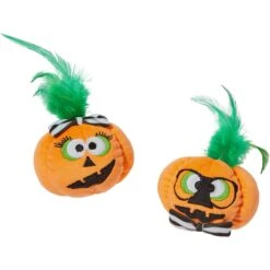 Frisco Halloween Nerdy Jack-o-Lanterns Plush Cat Toy With Catnip, 2 Count