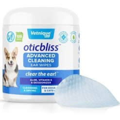 Vetnique Labs Oticbliss Advanced Cleaning, Soothing Aloe & Medicated Dog & Cat Ear Wipes