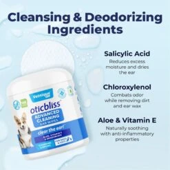 Vetnique Labs Oticbliss Advanced Cleaning, Soothing Aloe & Medicated Dog & Cat Ear Wipes -Pawfect Care 271378 PT3. AC SS1800 V1698091491