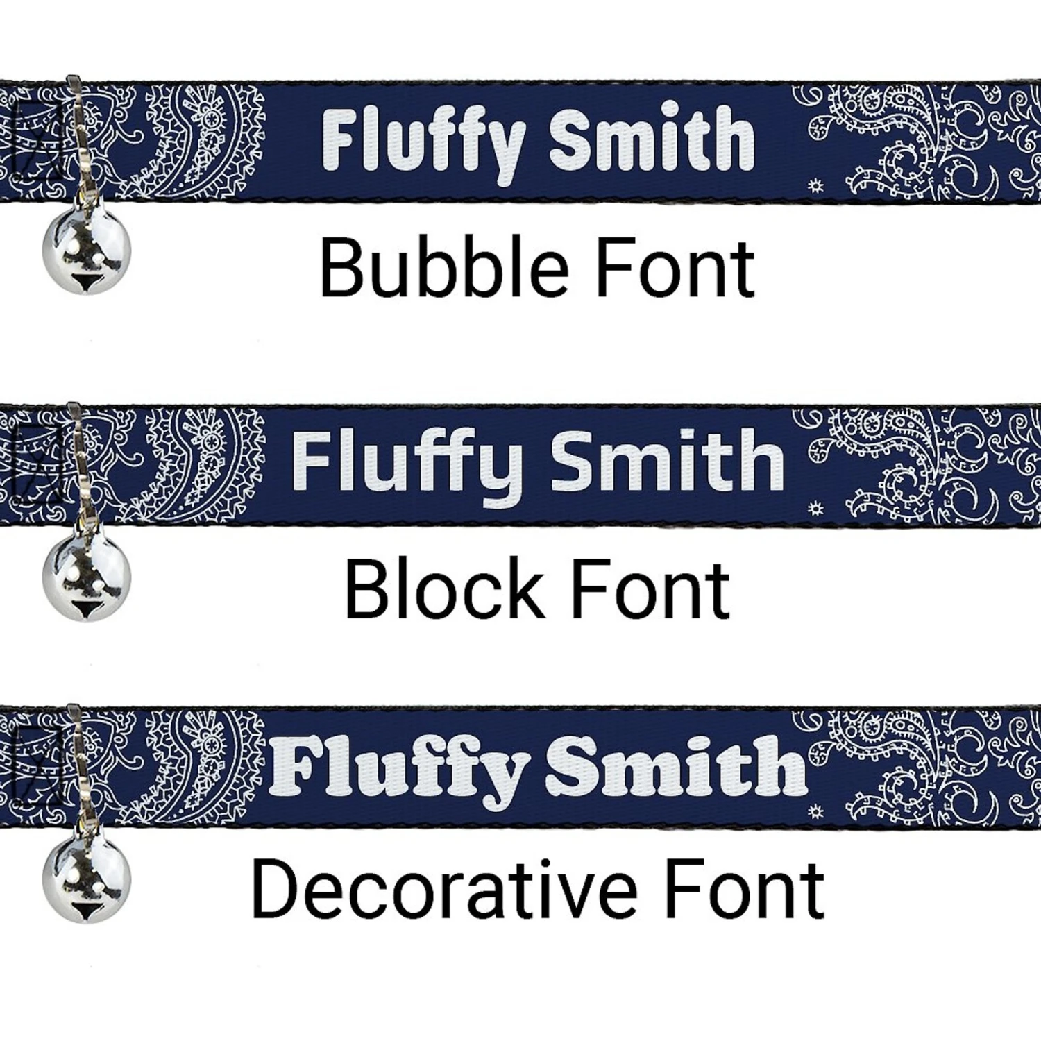 Buckle-Down Personalized Breakaway Cat Collar With Bell, Paisley Blue & White 4 Buckle-Down Personalized Breakaway Cat Collar With Bell, Paisley Blue & White - Image 2