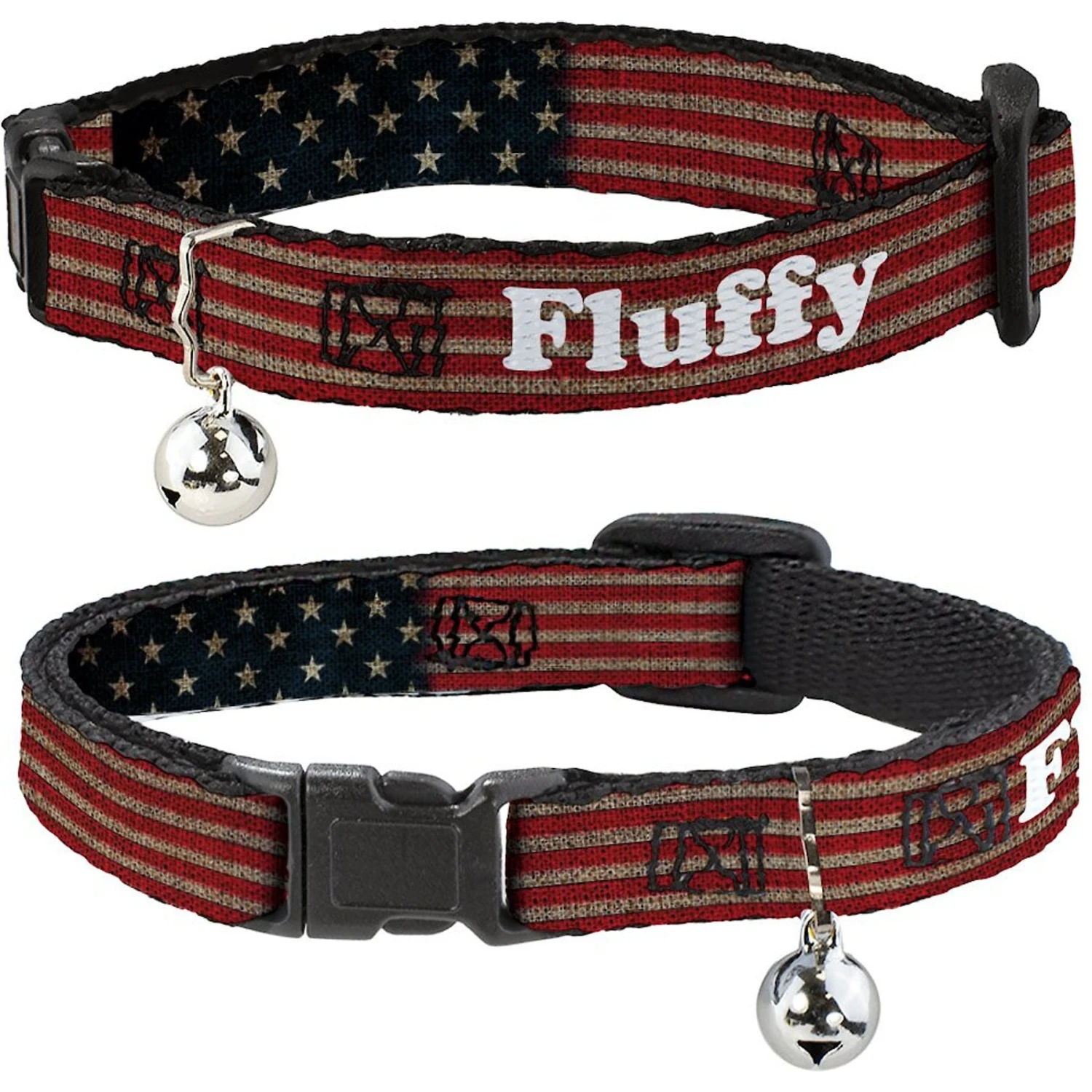 Buckle-Down Personalized Breakaway Cat Collar With Bell, Vintage US Flag Stretch 3 Buckle-Down Personalized Breakaway Cat Collar With Bell, Vintage US Flag Stretch