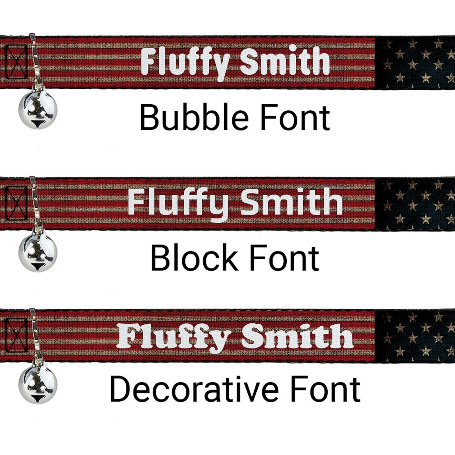 Buckle-Down Personalized Breakaway Cat Collar With Bell, Vintage US Flag Stretch 4 Buckle-Down Personalized Breakaway Cat Collar With Bell, Vintage US Flag Stretch - Image 2