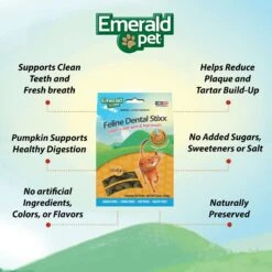 Emerald Pet Feline Dental Stixx With Chicken & Pumpkin Grain-Free Dental Cat Treats, 3.6-oz Bag -Pawfect Care 288273 PT3. AC SS1800 V1667597936