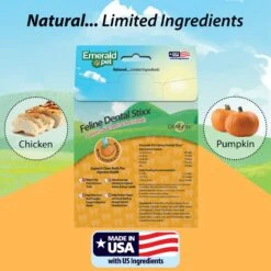 Emerald Pet Feline Dental Stixx With Chicken & Pumpkin Grain-Free Dental Cat Treats, 3.6-oz Bag -Pawfect Care 288273 PT5. AC SS1800 V1667598780