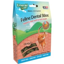 Emerald Pet Feline Dental Stixx With Salmon & Pumpkin Grain-Free Dental Cat Treats, 3.6-oz Bag
