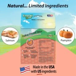 Emerald Pet Feline Dental Stixx With Salmon & Pumpkin Grain-Free Dental Cat Treats, 3.6-oz Bag -Pawfect Care 288275 PT5. AC SS1800 V1667598816