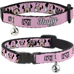 Buckle-Down Disney Minnie Mouse Expressions Polka Dot Personalized Breakaway Cat Collar With Bell