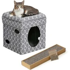 MidWest Curious Cube Cat Condo & MidWest Catty Scratch Cat Scratcher With Catnip
