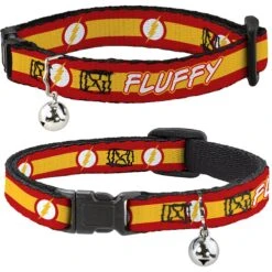 Buckle-Down DC Comics Flash Logo/Stripe Personalized Breakaway Cat Collar With Bell