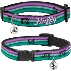Buckle-Down Disney Little Mermaid Stripe & Shell Personalized Breakaway Cat Collar With Bell