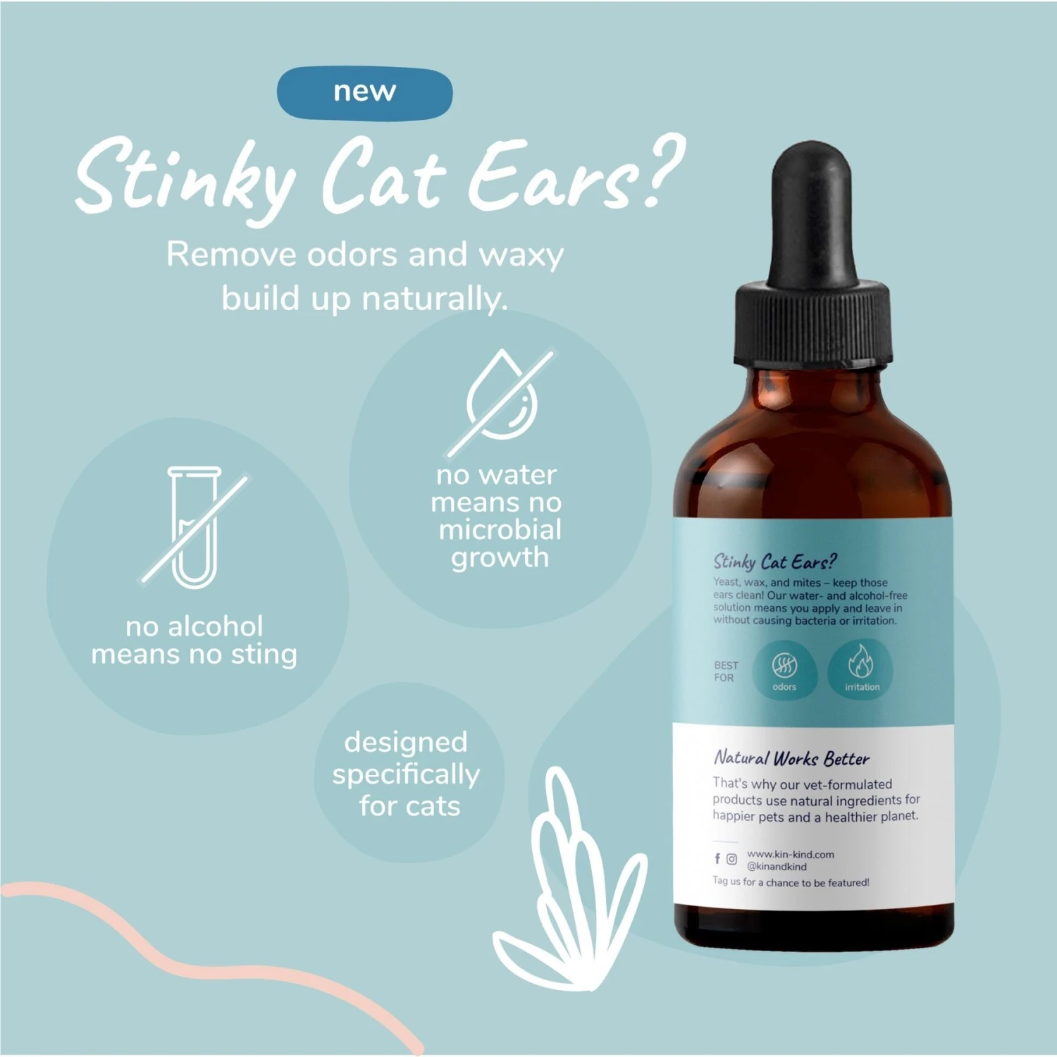 Kin+kind Kitty Ears Sweet Fennel Lemongrass Ear Cleaner, 4-oz Bottle 4 Kin+kind Kitty Ears Sweet Fennel Lemongrass Ear Cleaner, 4-oz Bottle - Image 2