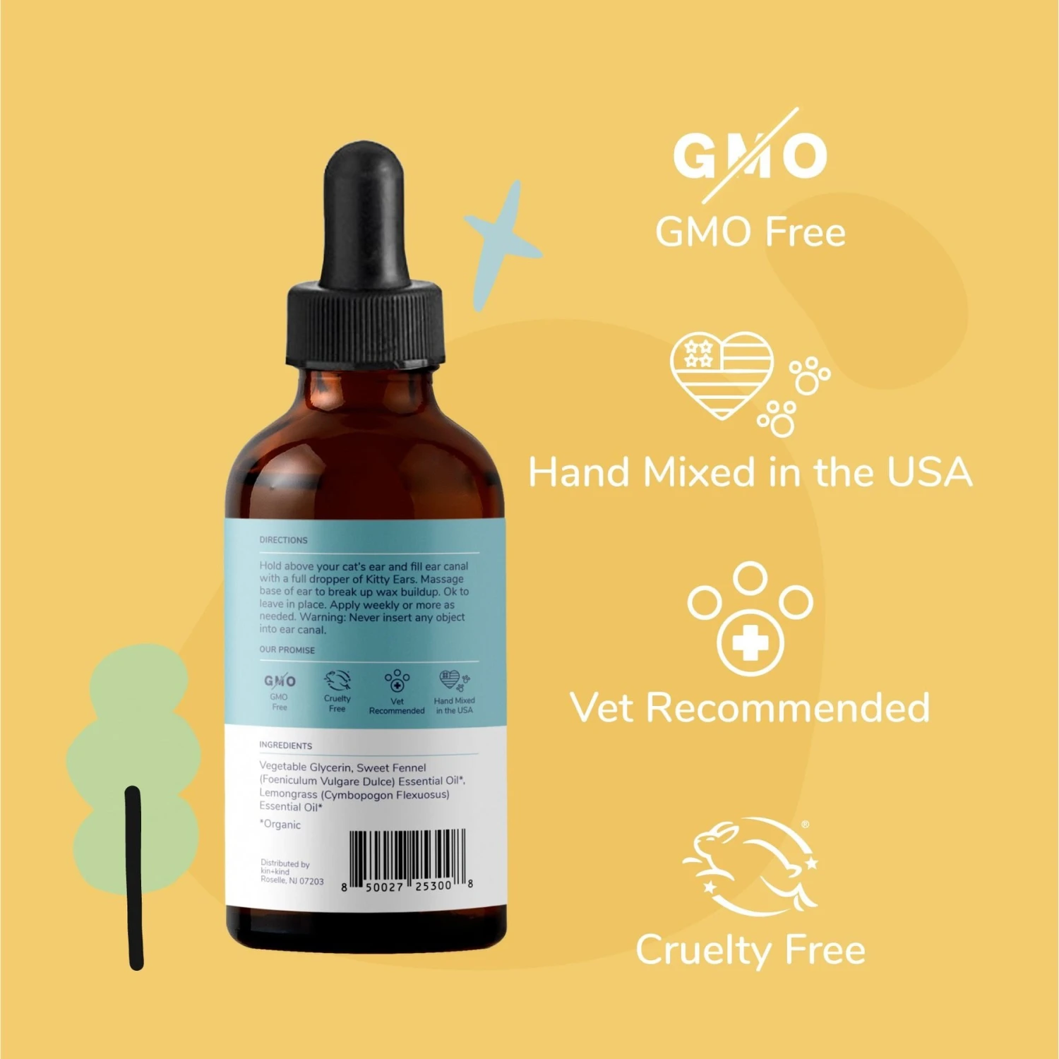 Kin+kind Kitty Ears Sweet Fennel Lemongrass Ear Cleaner, 4-oz Bottle 5 Kin+kind Kitty Ears Sweet Fennel Lemongrass Ear Cleaner, 4-oz Bottle - Image 3