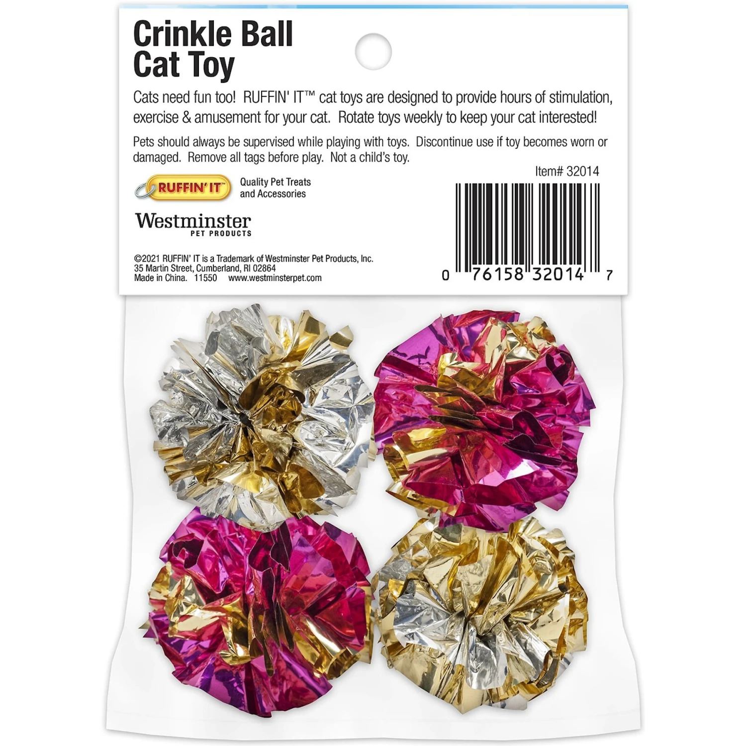 RUFFIN' IT Crinkle Ball Cat Toy, 4 Count 4 RUFFIN' IT Crinkle Ball Cat Toy, 4 Count - Image 2