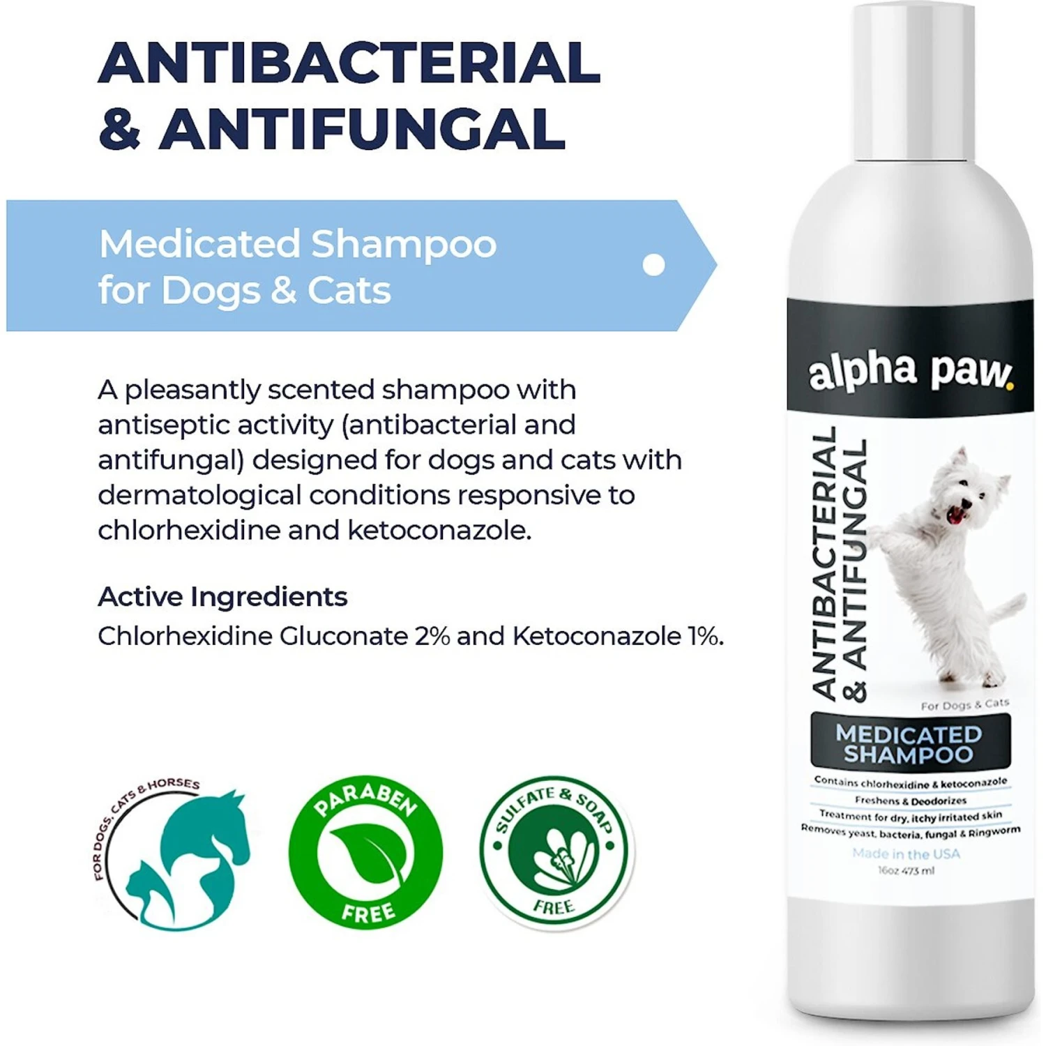 Alpha Paw Antibacterial & Antifungal Medicated Dog & Cat Shampoo, 16-oz Bottle 6 Alpha Paw Antibacterial & Antifungal Medicated Dog & Cat Shampoo, 16-oz Bottle - Image 4
