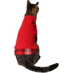 Frisco Plaid Cable Knit Dog & Cat Sweater