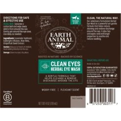 Earth Animal Natural Remedies Clean Eyes Herbal Eye Wash Cleanser For Dogs & Cats, 4-oz Bottle -Pawfect Care 361343 PT2. AC SS1800 V1646875316
