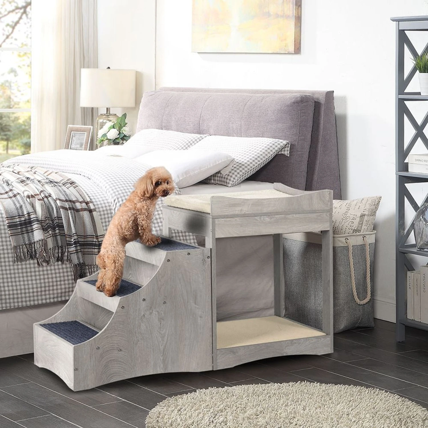 Unipaws Decorative Bunk Cat Bed With Ladder, Weathered Grey 4 Unipaws Decorative Bunk Cat Bed With Ladder, Weathered Grey - Image 2