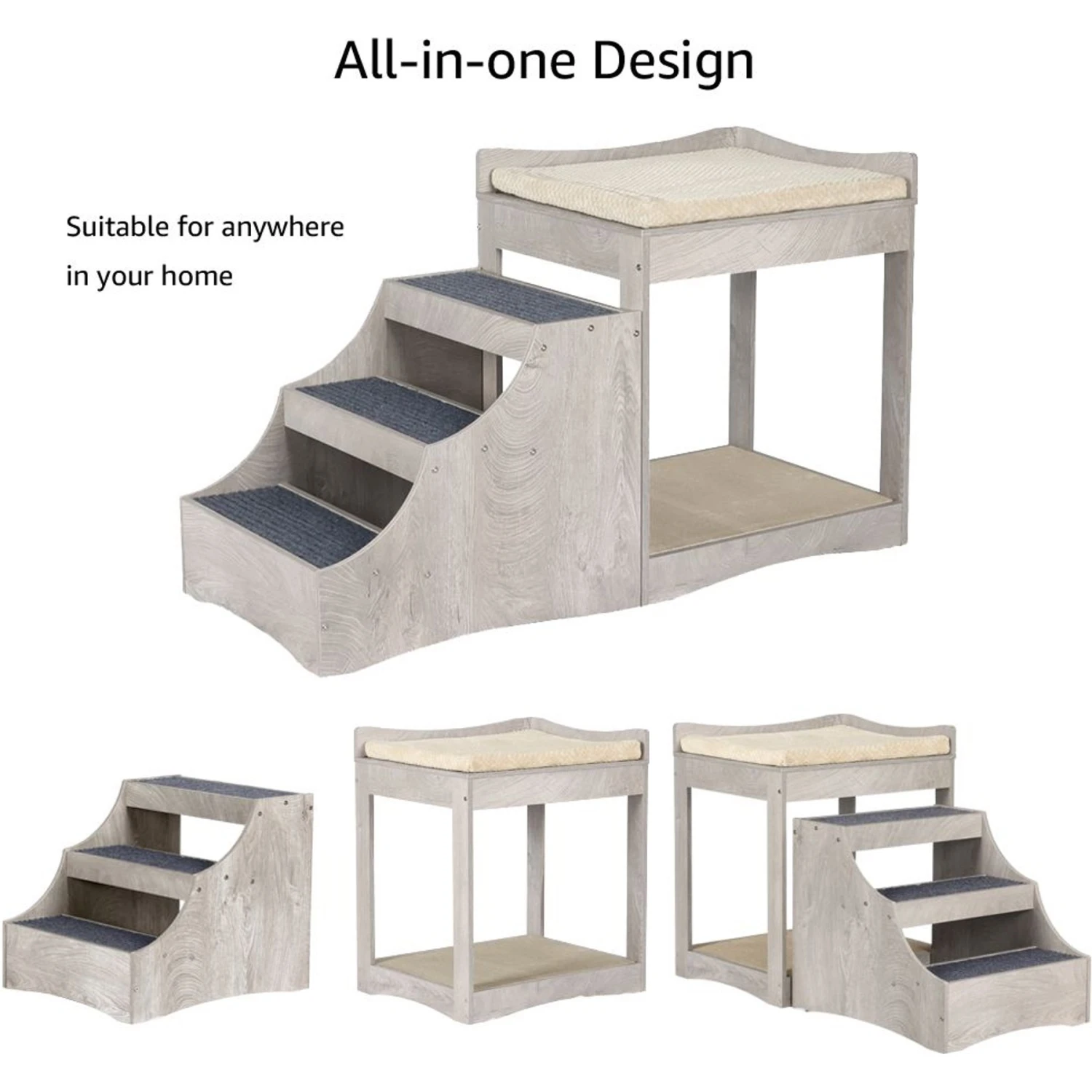 Unipaws Decorative Bunk Cat Bed With Ladder, Weathered Grey 9 Unipaws Decorative Bunk Cat Bed With Ladder, Weathered Grey - Image 7