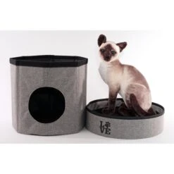 Precious Tails Home Base Circular 2-Tier Collapsible Cat Cave -Pawfect Care 366629 PT3. AC SS1800 V1646092296
