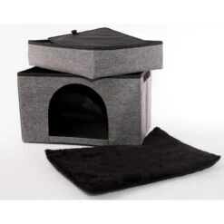 Precious Tails Home Base Rectangular 2-Tier Collapsible Cat Cave -Pawfect Care 366632 PT3. AC SS1800 V1644379335